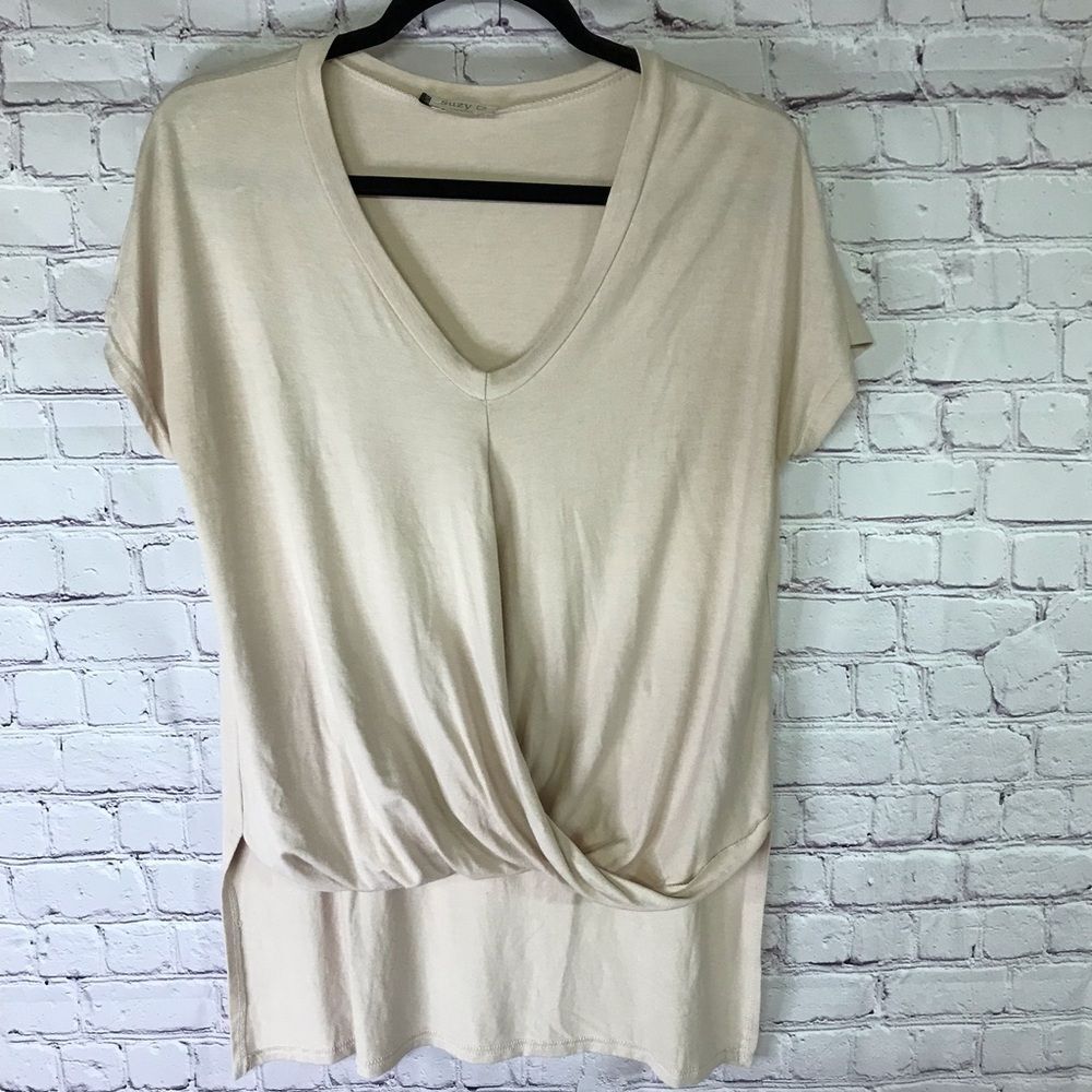 Suzy D London Ballet Pink Faux Wrap Drape VNeck Tee S/M